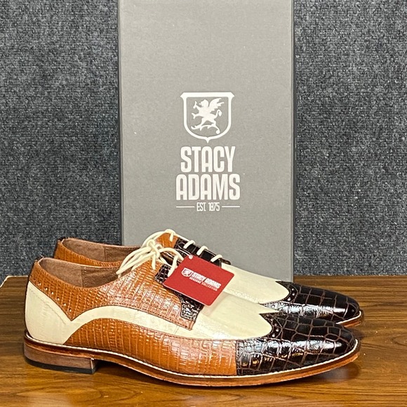 Stacy Adams Gallinari Brown Multi Leather Oxford Dress Shoes Mens Size 10M NIB - Picture 1 of 8